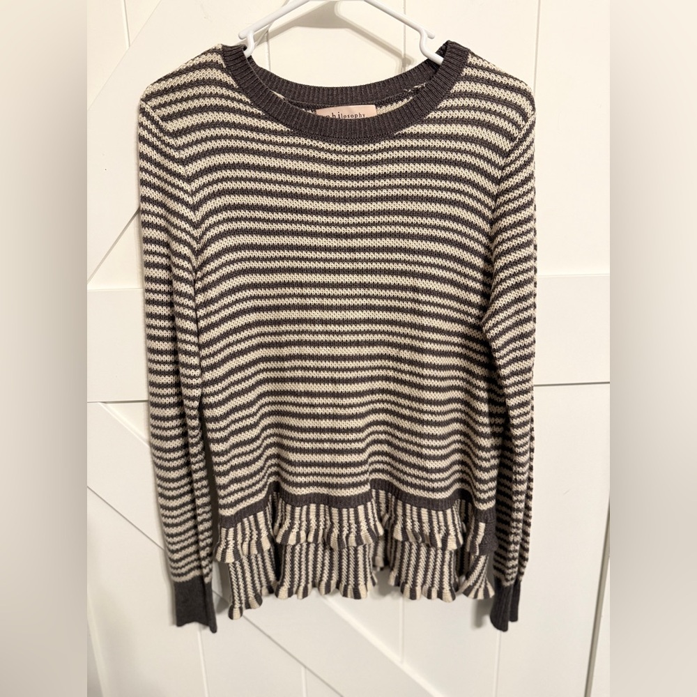 Medium Philosophy Striped Long Sleeve Top with Ruffle Hem Boho